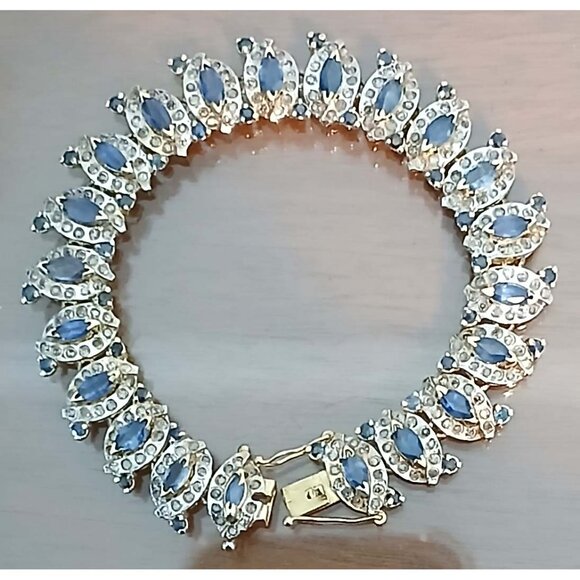 Sapphire Diamond 14k Yellow Gold Unique Heirloom Bracelet - Picture 5 of 9